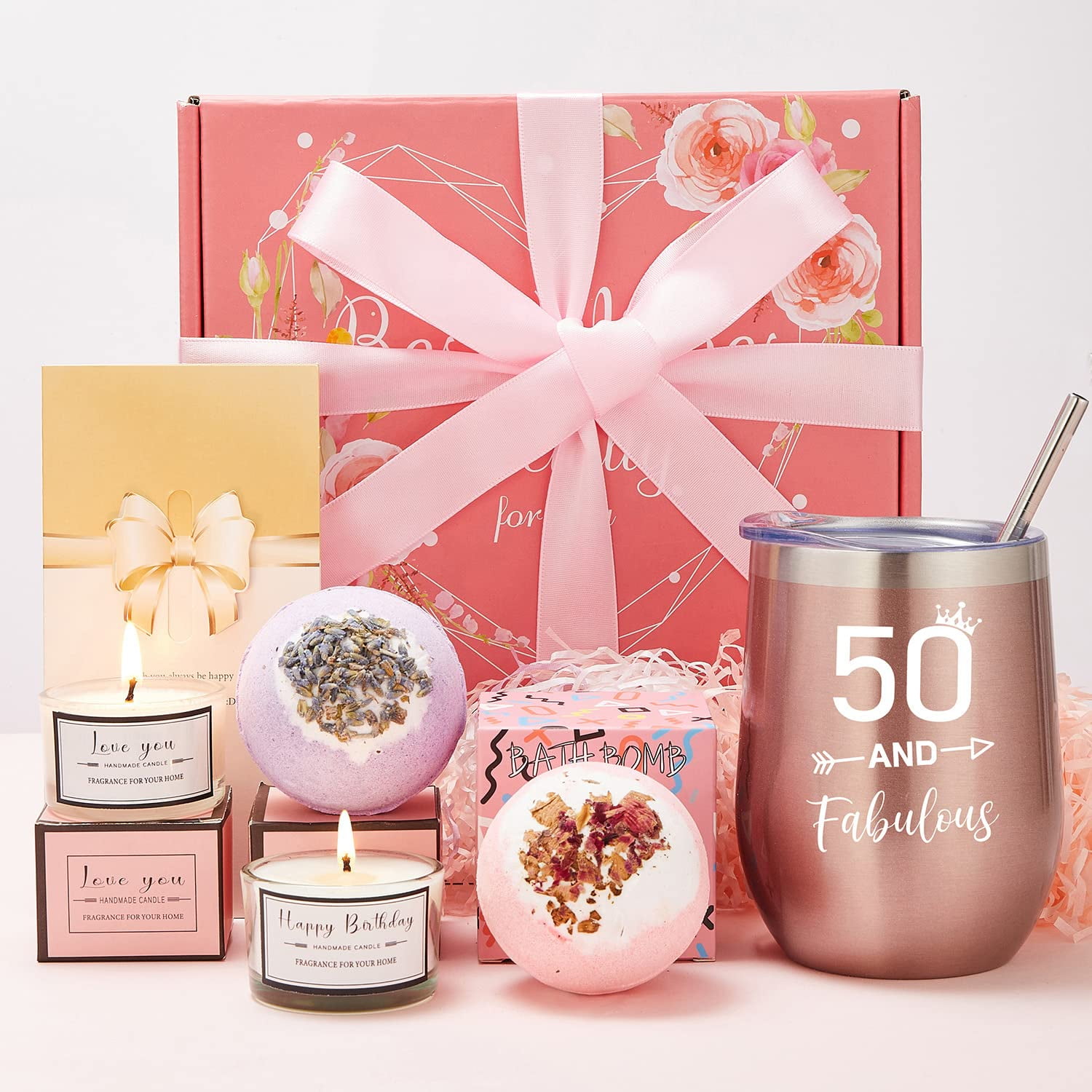 50th Birthday gifts for Women-Relaxing Spa gift Box Basket for Her Mom coworkers, Sisters, Aunt, BFF, Teachers, Nurses Unique Happy Birthday Bath Set